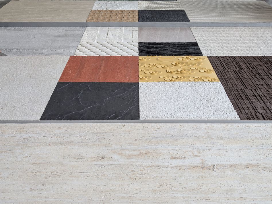 Grid of diverse stone samples with varied textures and colors