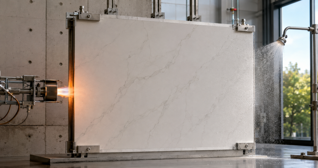 framed flexible stone panel on textured wall near window